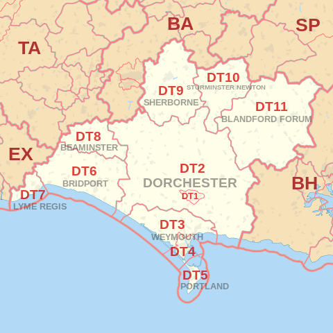 DT Postcode Area Map